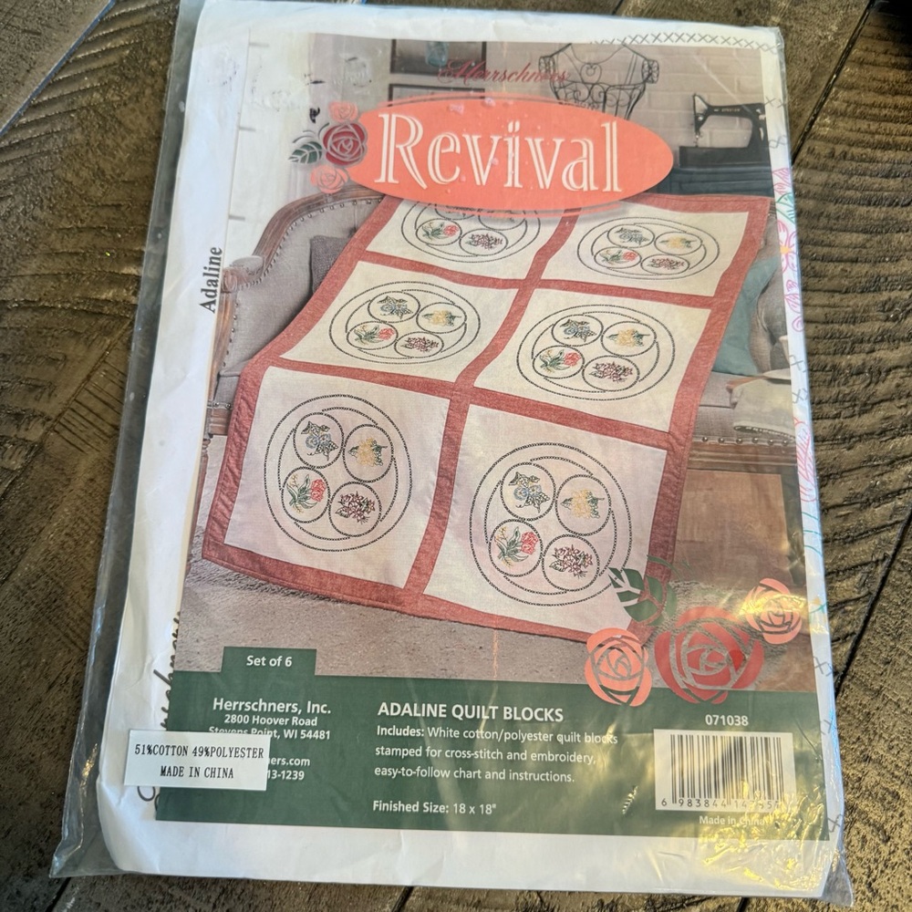 Vintage Revival Collection Herrschners Adaline Quilt Blocks‎ Kit Set Of 6 New